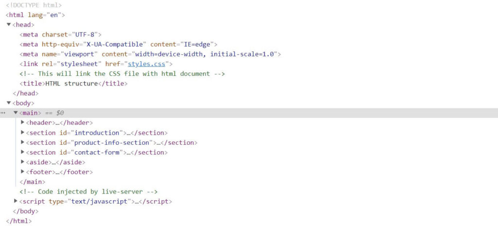 preview of html document structure in browser